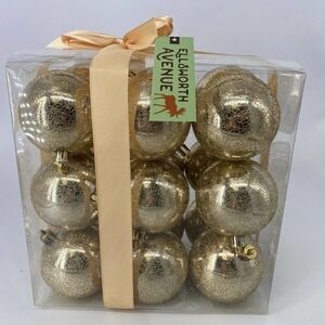 Ellsworth Avenue Christmas Ornaments Shatterproof Kugel Crackle Gold 3” Set 18